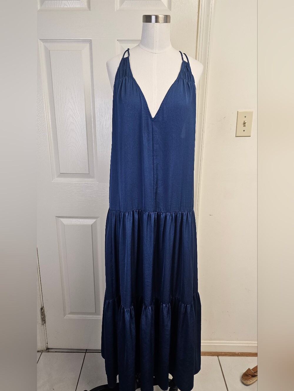 Banana Republic Strappy Maxi Dress Blue Silky Size S